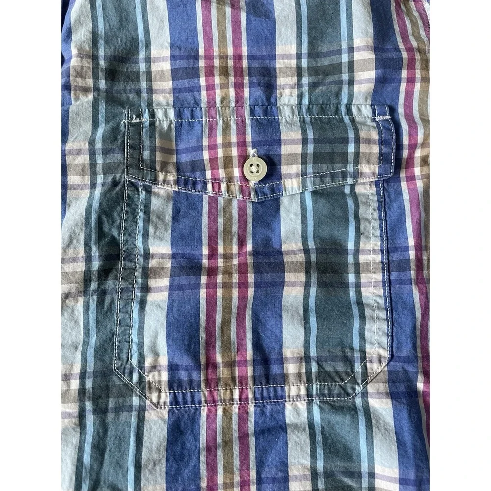 Banana Republic Short Sleeve Button Down Shirt Pink Green Blue Plaid Large JBHS